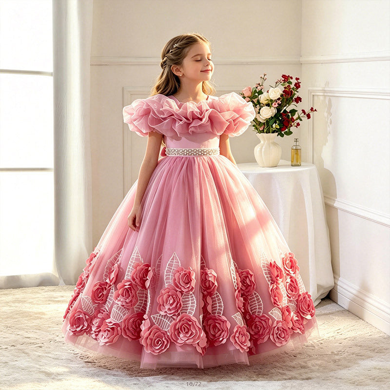 Girl dressexportgirl dress mesh birthday princess dress kids flower tutu dress flower girl wedding dress