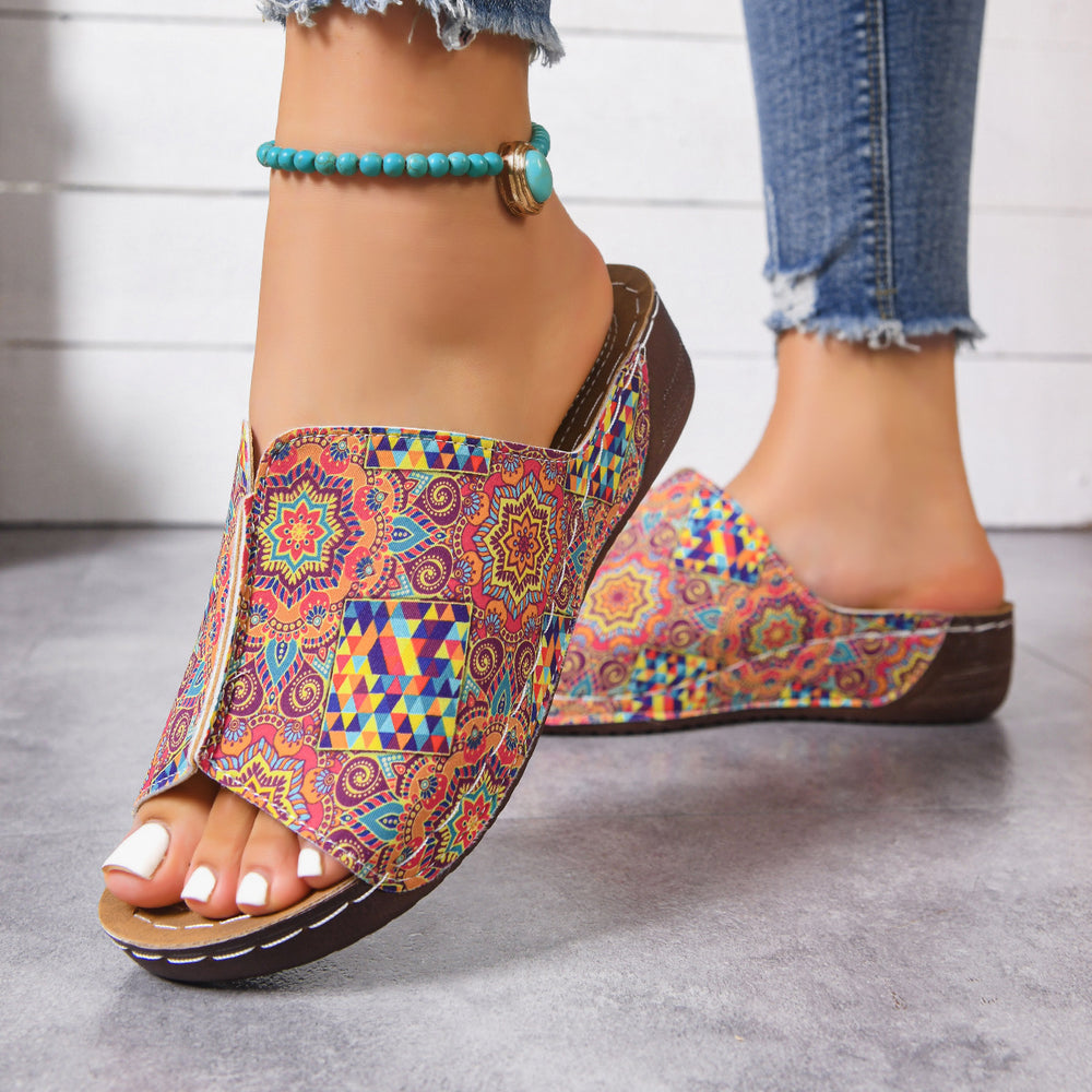 plus size patterned wedge sandals women's shoes summernew arrivalexport one-piece strap fish mouth slippers in stock wholesale