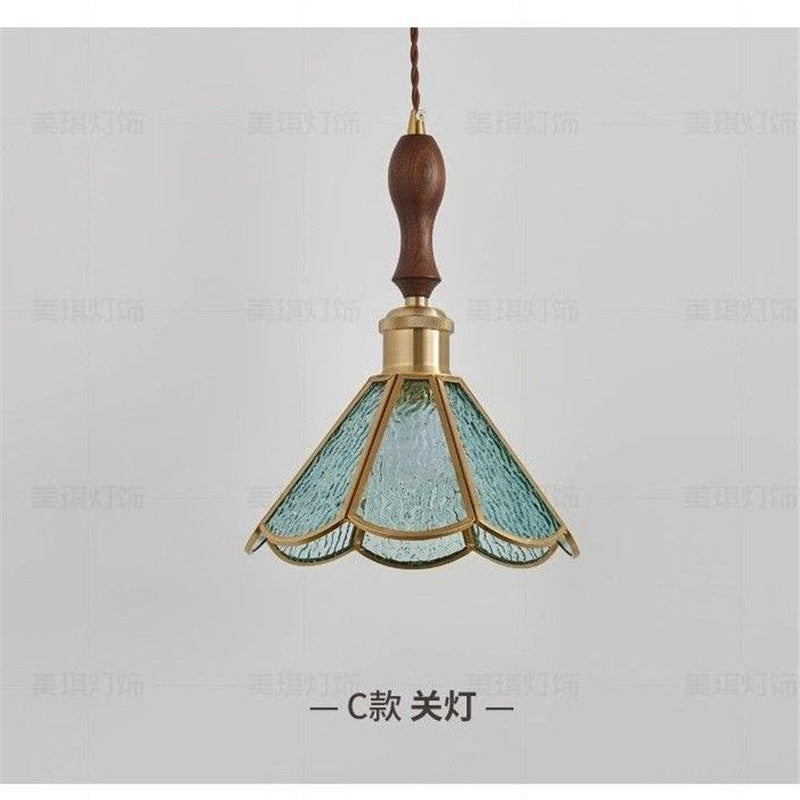 Vintage brass hand-soldered lamp, american style bedside aisle restaurant cafe stained glass pendant light