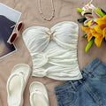 new european and american solid color bandeau sexy tank top women's pure desire vacation style top