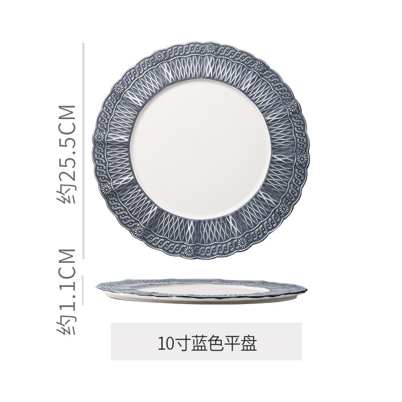 Ins embossed light luxury ceramic dinner plate - nordic high-end style for restaurants, hotels, steak, and dim sum presentation