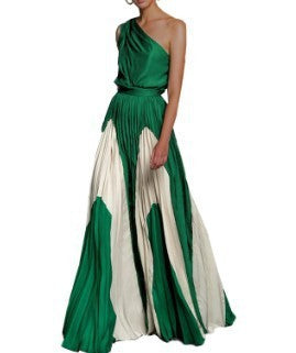 spring/summer new women's clothing  foreign trade style color block off-shoulder printed dress slim fit maxi dress