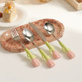 Simple 304 stainless steel kids knife, fork and spoon combination, high-looking spoon, tulip ceramic handle, steak knife