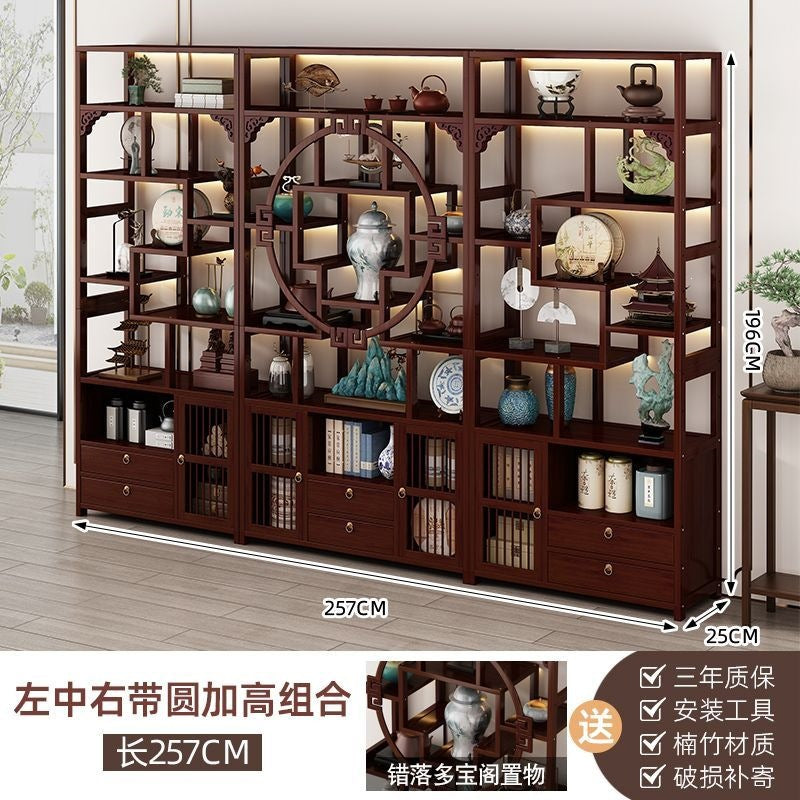 Chinoiserie bogu rack tea set storage rack living room tea display rack duobao pavilion for home tea cabinet purple clay pot display rack