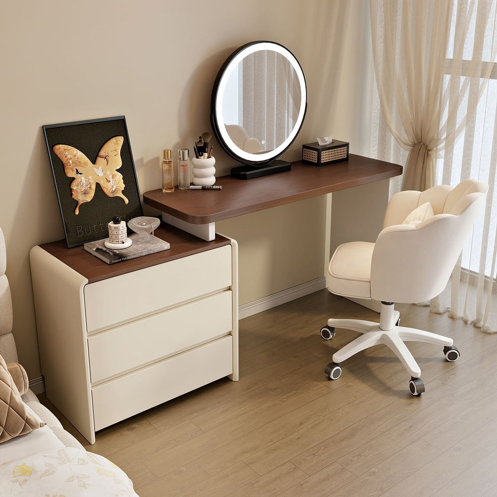 new arrival walnut medieval cream style bedroom dressing table modern casual chest of drawers all-in-one solid wood makeup table