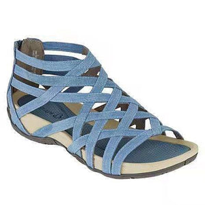 Export  new arrivalfashion lame heel plus sizeflats cross strap open toe women's shoes back zipper roman sandals women