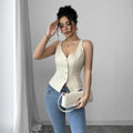 summer independent station tk cross-border cardigantopsv neck front button silmslimming lookvest vest