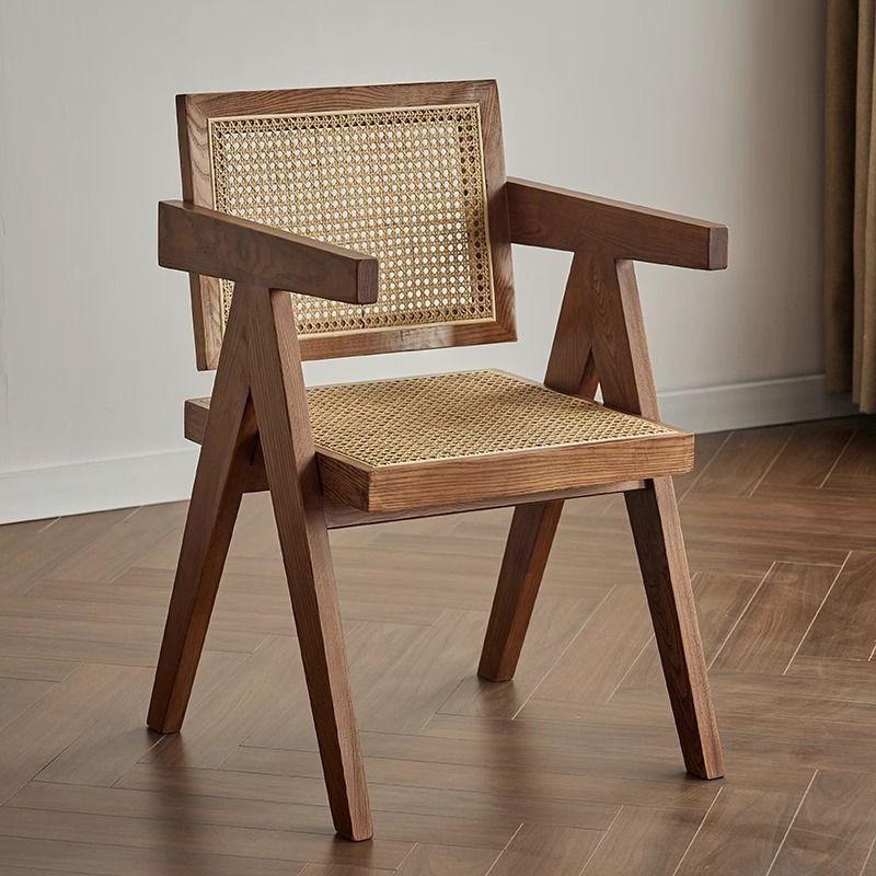 Nordic chandigarh rattan chair solid wood dining chair for home restaurant dining table chair stool armrest back chair rattan chair