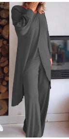 fashion new women's long sleevessuitloose pantssuitasymmetricalfashioncasual cross plus size two pieces