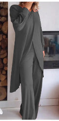 fashion new women's long sleevessuitloose pantssuitasymmetricalfashioncasual cross plus size two pieces