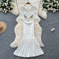 Elegant and chic v-neck metallic buckle slimming dress - women's summer french style cinched waist mermaid knit maxi dress