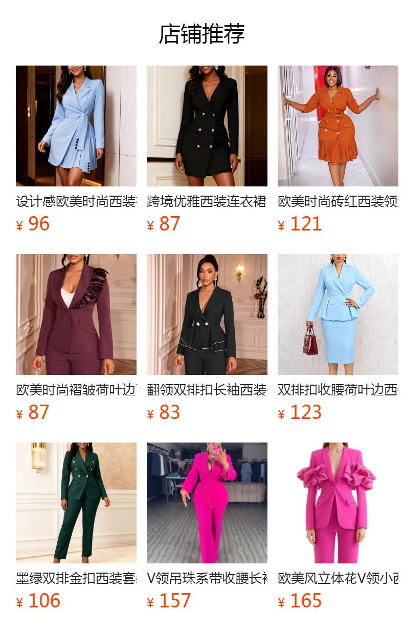 European and american style 3d ruffle blazer - slim fit, figure-flattering, chic workwear design, designer blazer top