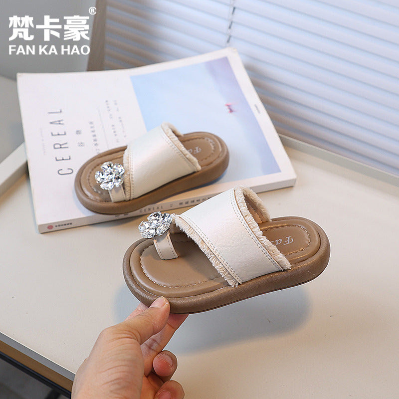 Vancahao ins french rhinestone slippers  summernew arrivalk-stylegirlfashion toe beach sandals