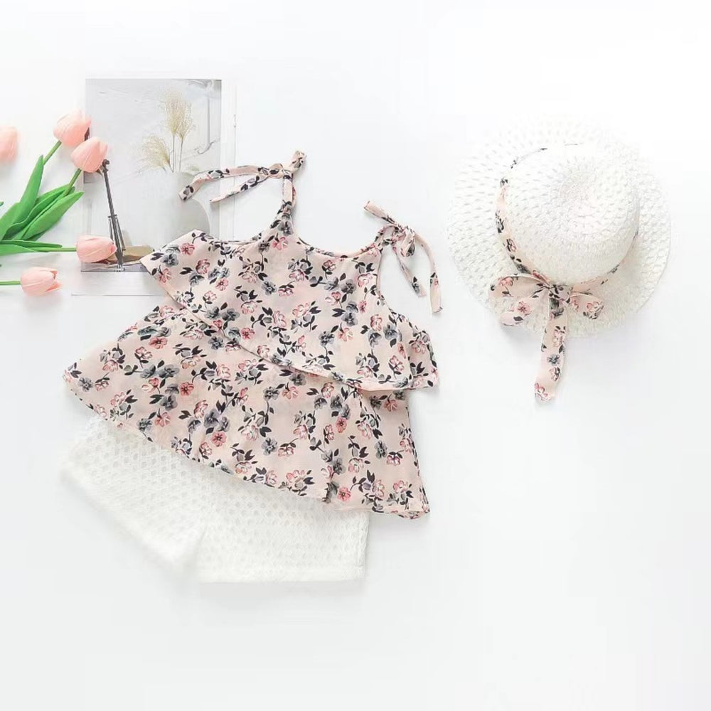 Girls' chiffon set - new  summer collection - kids' floral cami top and shorts two-piece outfit - direct from the manufacturer