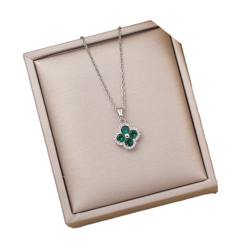 Titanium steel necklace women's hot style accessible luxury four-leaf clover pendant high-end niche style easiest for match flower clavicle chain jewelry wholesale