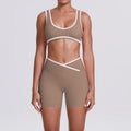 New arrival nude contrast colorpatchwork yoga clothes cross high waist butt lift shorts sports back suit running fitness clothes