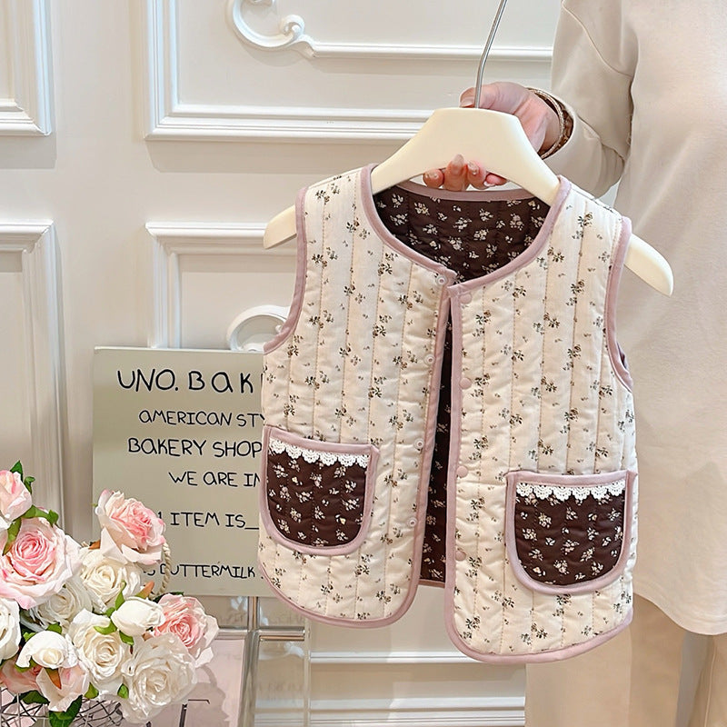 Autumn/winter girls' trendy quilted padded vest - korean style warm outerwear for baby girls - kids' fashion clothing