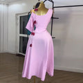 European and american cross-border women's fashion:  summer new arrival - elegant one-shoulder camisole high-waisted slimming decorative midi dress