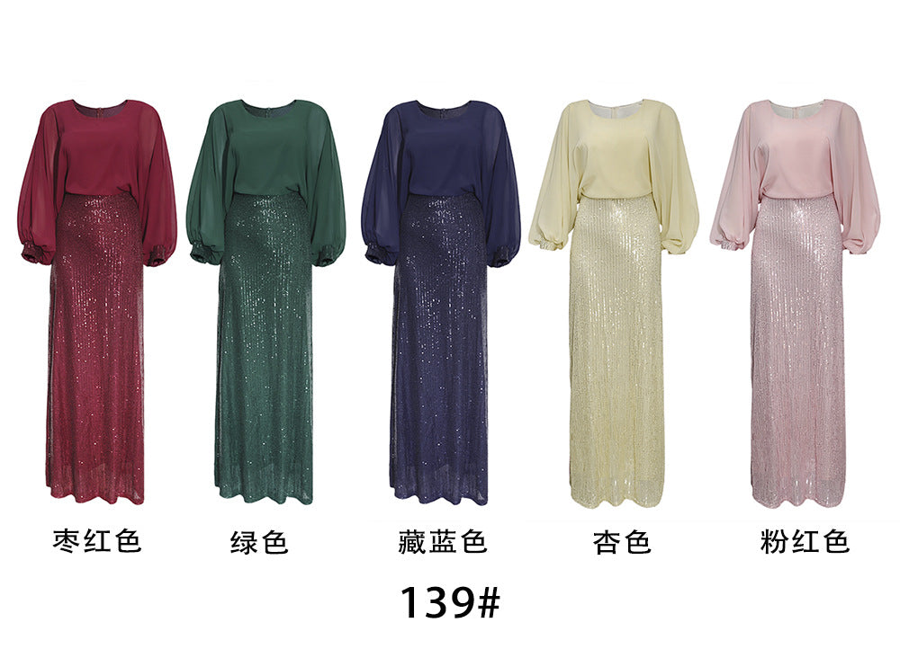 cross-border sourcing:  plus size african women's sequin chiffon christmas party evening gown dress