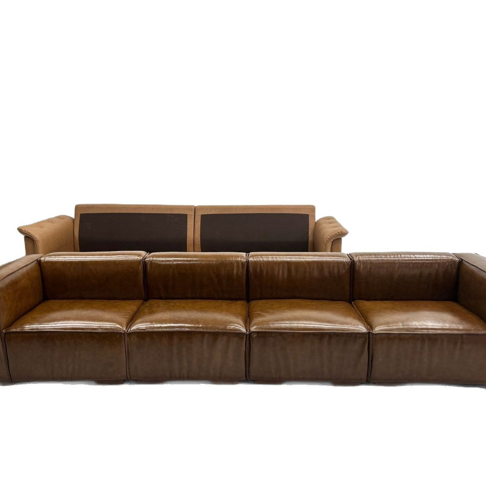 American retro sofa cigar bar living room small apartment straight row genuine leather sofa tofu block sofa module new style