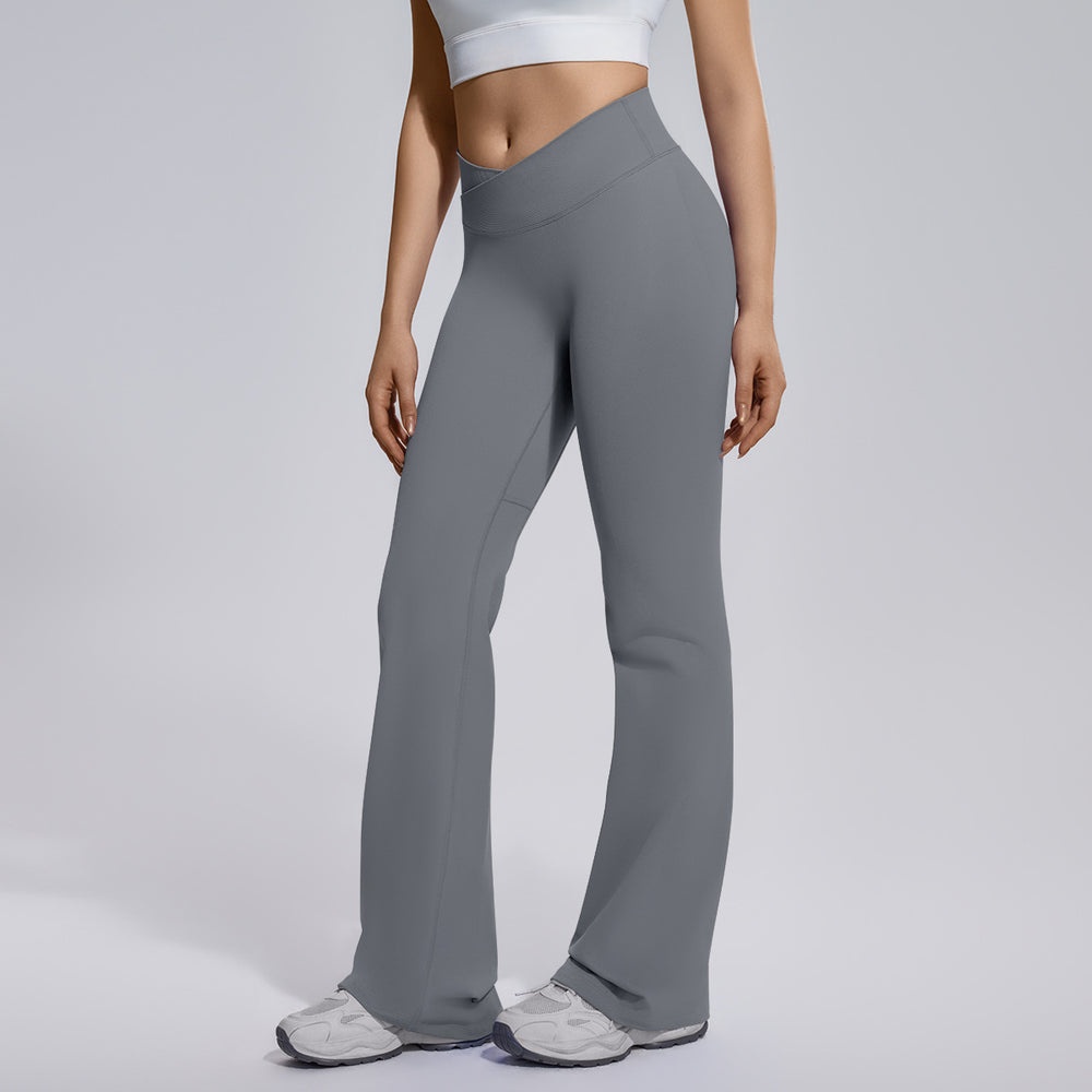 seamless micro-flared wide-leg cross-waist hip-lifting and abdominal-controlling high-elastic flared pants sports running fitness yoga wear for women
