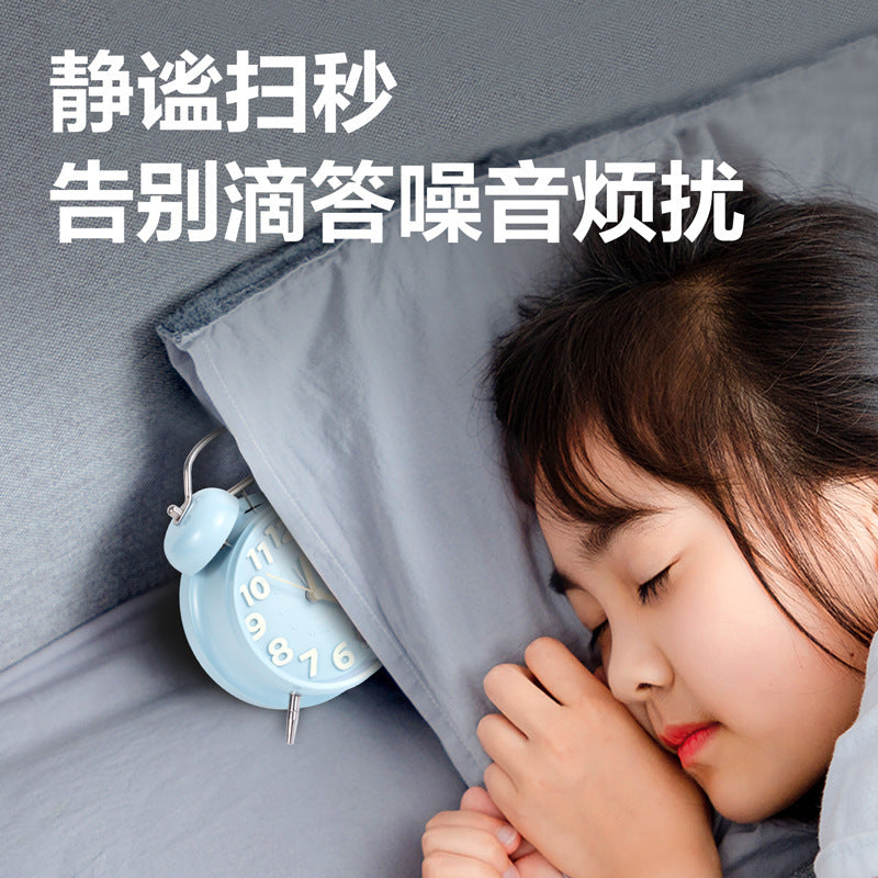 Deli 9036 Children's Alarm Clock Simple Bedroom Office Silent Luminous Lighting Metal Tapping Alarm Clock