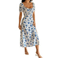 summer fashion casual european and american cross-border square neck printed short-sleeve floral dress women's clothing