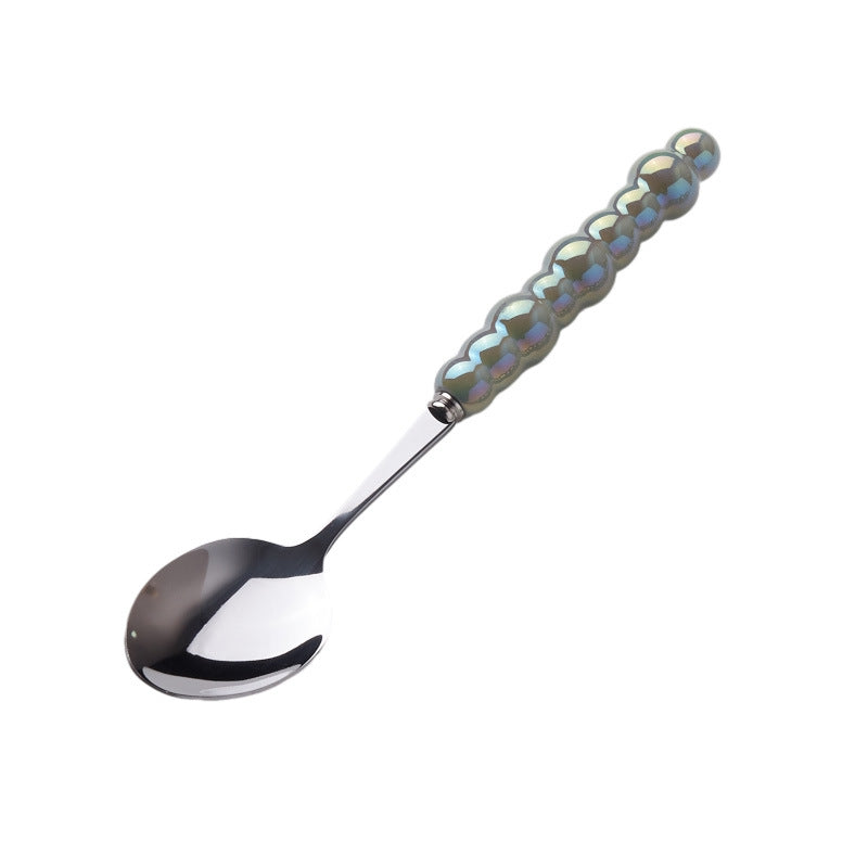 Light luxury style ins knife, fork, spoon, pearl handle, stainless steel tableware, creative fork, household high-looking mooncake knife and fork