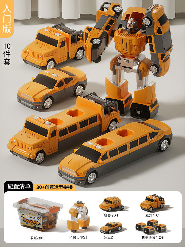 Kids' toy car set - construction vehicle transformation puzzle - fire truck included - perfect birthday gift for 3-4 year old boys
