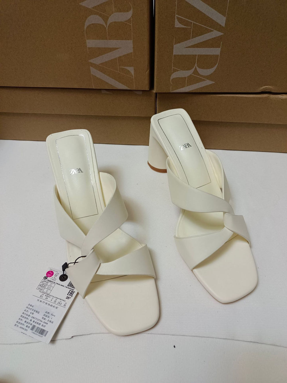 Spanish za brand 2024 summer new square toe outerwear cow leather versatile comfortable chunky heel high heel sandals and slippers for women