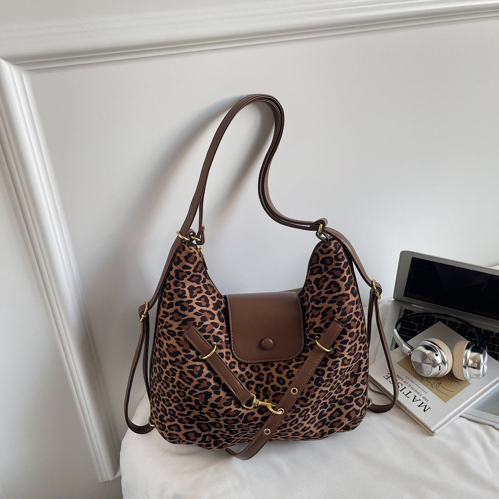 Multifunctional single and double shoulder bag, large capacity tote bag, autumn new arrival leopard print trendysatchel bag, work clothing bag