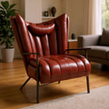 Foshan medieval style forged iron furniture single sofa chair retro oil wax leather casual cigar god of war tiger chair