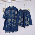 new european style heavy-duty denim set for women: designer cardigan and shorts, unique, fashionable, and relaxed fit two-piece outfit