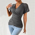Amazon  european and american cross-border sexy hot girl knitted deep v design waist ruched slimming top