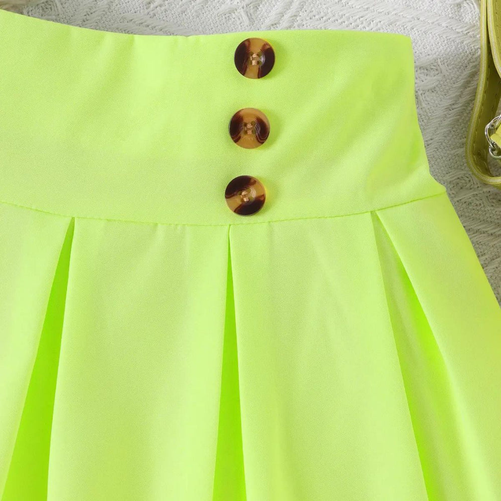 Girls' fashion collared neon outfit - 3-piece set: cami top + collared blouse + skirt set
