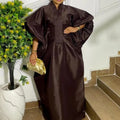 export women's stand collar lantern sleeve maxi dress with ruched waist, african party loose robe, bubu dress