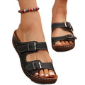 European size exportplus sizethick sole belt buckle flip-flops women's cross-slope heel stitching open toe beach sandals