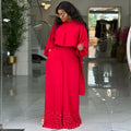 European and american cross-border women's clothing  summer new collection: round neck irregular lantern sleeve top and beaded wide-leg pant set