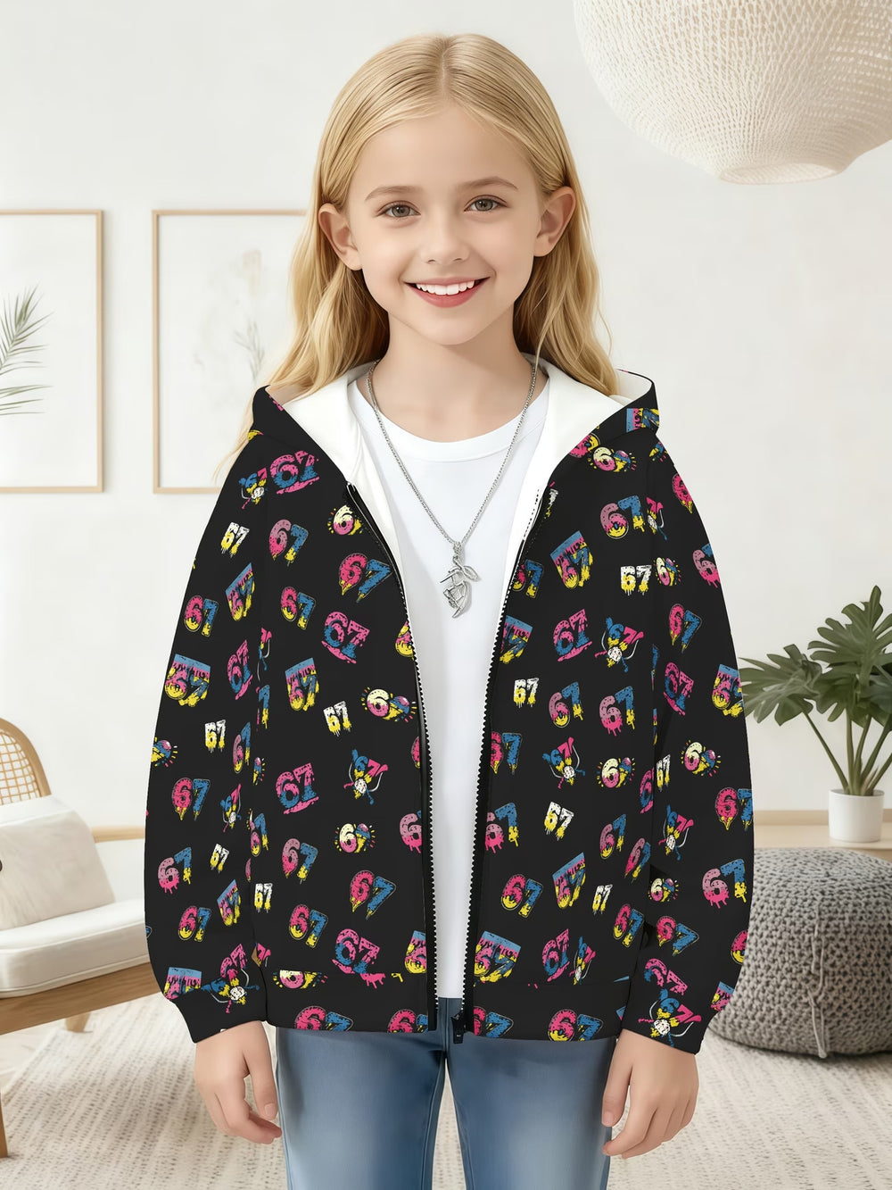 Kids' hoodie jacket, cross-border hot seller: cute cartoon print fashion zip-up hoodie for girls, dropshipping available