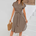 cross-border all-over print batwing sleeve drawstring dress