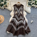 Miya pleated european and american dress women's autumn and winter european and american fashion asymmetrical printing waist elegant large swing pleated skirt