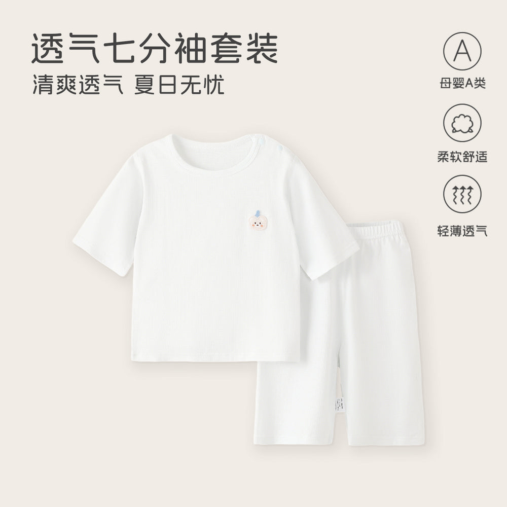 Baby pajamassummer thin breathingkids home clothes summer boys and girls three-quarter sleeves air conditioning clothes separatessuit