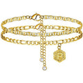 European and american style double-layer anklet, 14k gold plated letter anklet for women, cute summer anklet, gold fashion anklet wholesale