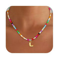 European and american bohemian necklace, colorful seed beads, 18k gold plated stainless steel women's choker, unique fashion jewelry