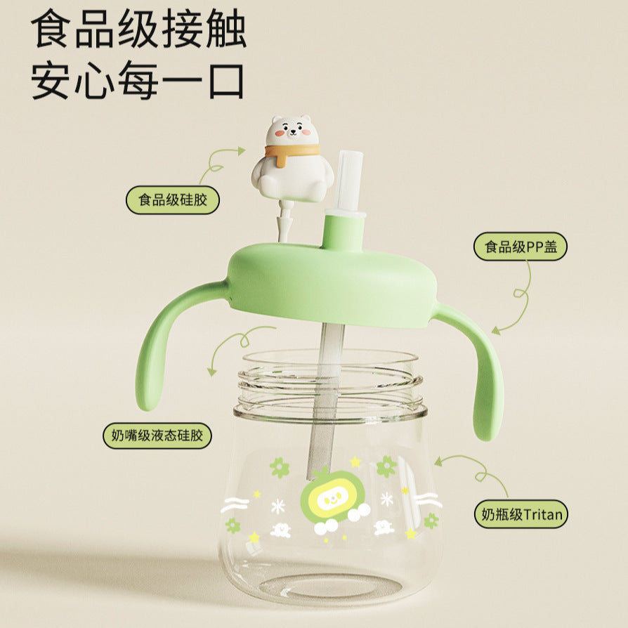 New cute kids' home water cup, baby straw cup for 1-3 year olds, cartoon straw training cup