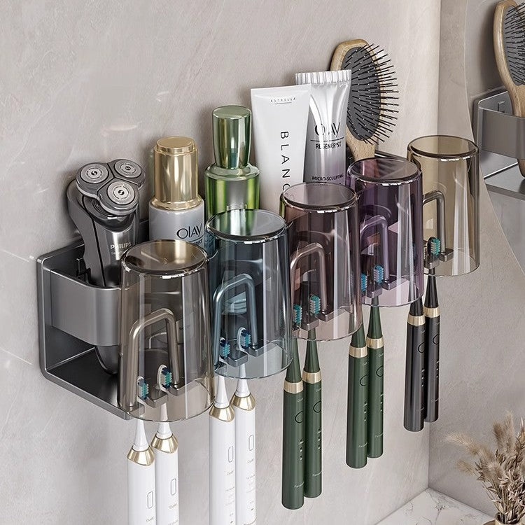 Electric tooth cup toothpaste toothbrush shelf storage rack for homesuit punch-free bathroom bathroom mouthwash cup wall hanging