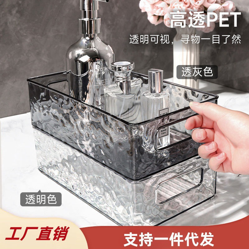 Desktop storage box Household bathroom Bedroom cosmetics Lipstick sundries storage box Transparent corrugated storage basket Wholesale