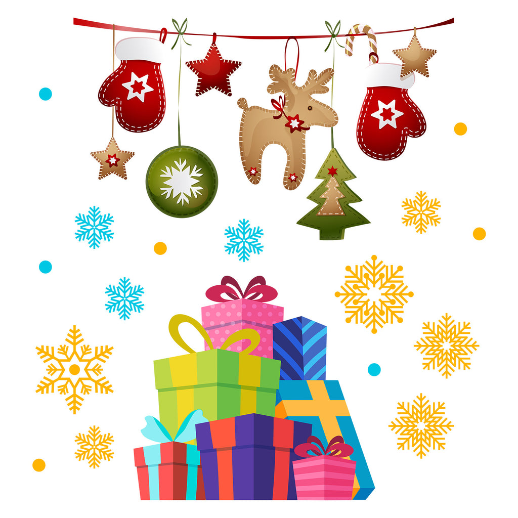 Cross-border   Christmas Day snowflake gift box sticker arrangement bedroom room living room wall sticker