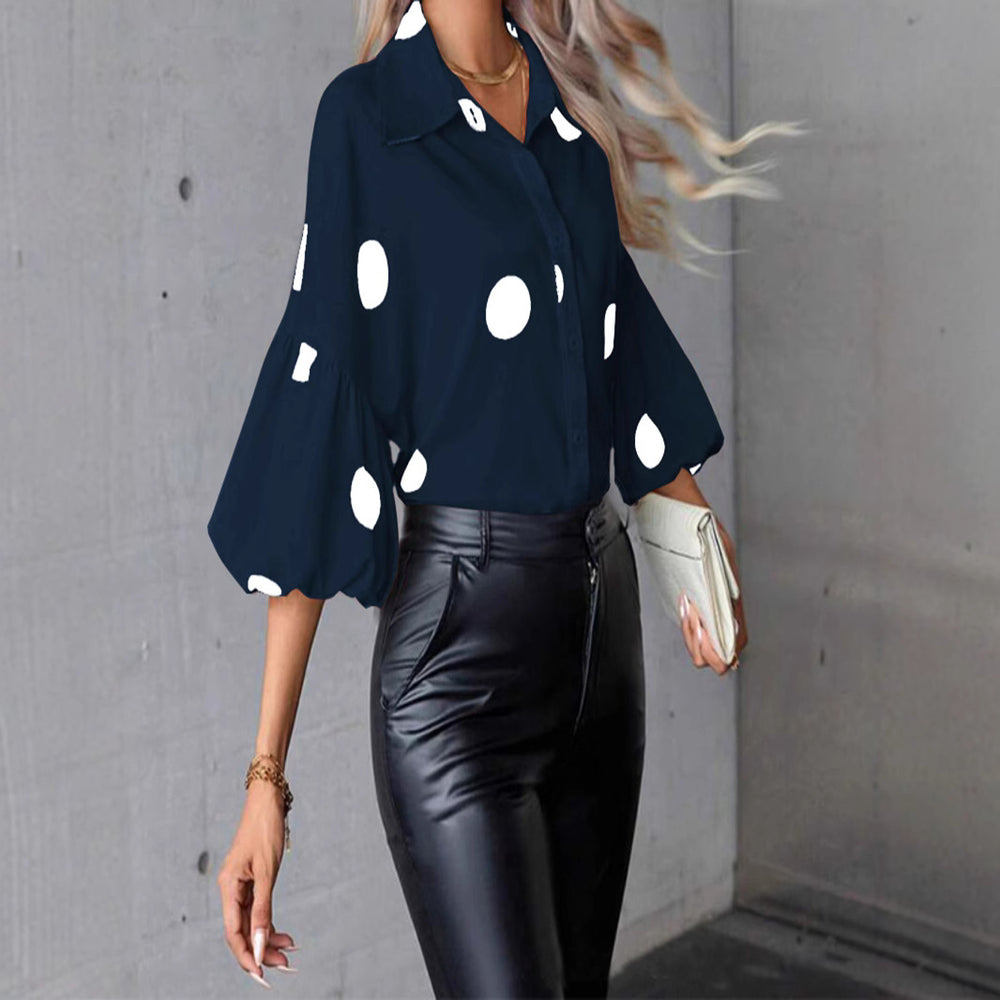 new women's french style blouse - spring chiffon polka dot five-point bubble sleeve fashionable elegant shirt