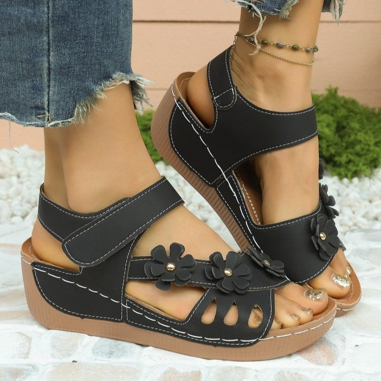 Plus size wedge heel roman retro sandals women's 2026 new hollow-out platform slide sandals beach women's sandals